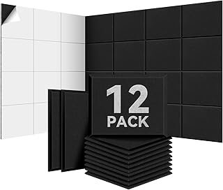 Lot de 12 panneaux acoustiques autocollants, 30*40*0.9cm Isolation phonique efficace, Couverture 1,44㎡, haute densité (230kg/m³) NRC 0.95, mousse acoustique pour murs et portes, salle de jeux