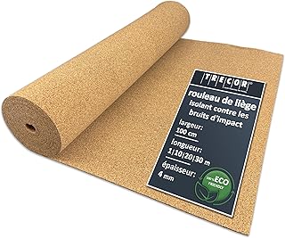 5 m² | Isolation phonique TRECOR Rouleau en liège – Épaisseur 4 mm – Isolation acoustique naturelle et écologique pour sols stratifiés et parquets – 5 m²