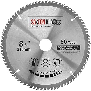 Saxton TCT21680T Lame de scie circulaire à bois avec dents en carbure de tungstène - 216 x 30 mm x alésage x 80 dents pour Bosch Makita Dewalt