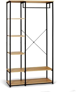 FACILITYS - Dressing Chambre Adulte 167 x 90 x 40 cm - Portant à Vêtements 6 Étagères - Armoire Penderie Tringle 53 cm - Design Épuré Métal Noir Effet Bois - Rangement Vêtements Pratique