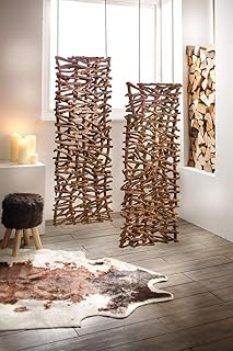 Objet décoratif rustique en rotin et bois, séparateur de pièce, paravent, sculpture