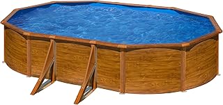 GRE KIT610W Pacific - Piscine Hors-Sol en Acier, Piscine Ovale avec Structure en Acier Imitation Bois. Piscines Hors-Sol pour Jardin, 610x375x120 cm