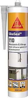 SIKA - Mastic silicone de construction - SikaSeal-110 Menuiserie & Vitrage transparent - Joint de menuiserie et vitrage - Extérieur/intérieur - 300 ml