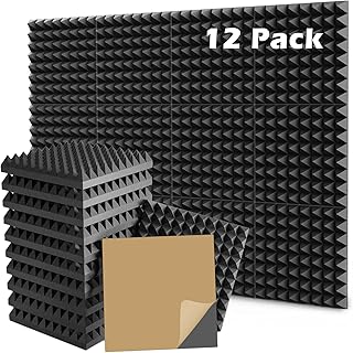 Lot de 12 Mousse Acoustique Autocollante, panneaux de mousse acoustique 3D haute densité pour mur, Mousse Anti Bruit, pour Gaming, Podcasting, Studio d