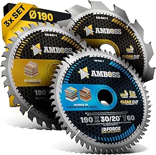 AMBOSS lame scie circulaire 190x30mm (set de 3) - lame de scie 190x30 - lame scie circulaire Ø 190mm - compatible Bosch GKS 190, Bosch PKS 66 A. Metabo KS66. Makita 5705R