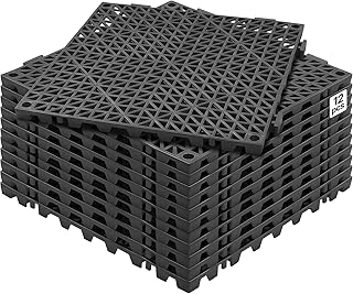 VEVOR Lot de 12 Dalles de Jardin Piscine 30x30x1,5 cm Noir Dalle Clipsable Ajourée Antidérapante en PVC Drainage Rapide Revêtements de Sol Extérieur Intérieur pour Terrasse Cuisine Spa Salle de Bain
