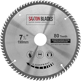 Lame TCT pour scie circulaire à bois Saxton TCT 19080T 190 x 30 mm avec 80 dents compatible avec Bosch, Makita et Dewalt