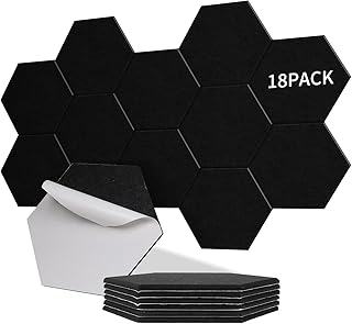 Lot de 18 panneaux acoustiques hexagonaux autocollants I Isolation phonique efficace Couverture 1.05㎡ haute densité (230kg/m³) NRC 0.95 Pour murs et portes,salle de jeux, Noir
