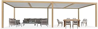 PURPLE LEAF Pergola Bioclimatique 3,5 x 8,5 m et Salon de Jardin Exterieur pour 6 Personnes, Fabriqué en Aluminium avec Une Finition Aspect Bois, Adapté aux Jardins, Adapté à Tous Les Temps