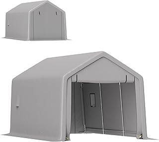 Outsunny Carport Tente de Garage 3 x 5,2 m, abri Voiture extérieur, Tente de Stockage avec Porte Enroulable Amovible, carport pour Voiture, Camion, Bateau, Gris