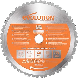 Evolution Power Tools Lame En Carbure De Tungstène - Coupe Multi-Matériaux, Coupe Les Métaux, Bois, Plastique Et Plus Encore, Pour Scies À Onglets Et Scies De Table, 28 Dents - 255mm - R255TCT-28T
