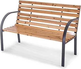 Practixx Banc de Jardin PX-GB-1 – Banc avec Dossier et accoudoirs – Résistant aux intempéries – Banc en Bois & Acier – Max 160 kg – Dimensions 122 x 80 x 60 cm