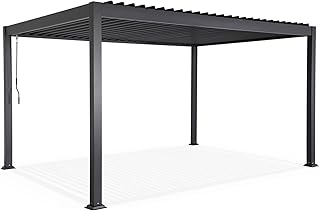 AirDay - Pergola bioclimatique 3 x 4 m - Tonnelle autoportante de Jardin avec Lames orientables Pleine Largeur, Structure Aluminium Anthracite, abri terrasse Design, évacuation Eau par poteaux (4x3m)