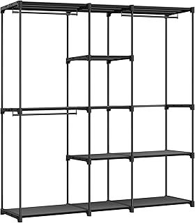 SONGMICS Armoire de Rangement, Penderie Pliable, Dressing, Armoire Métallique, avec Barres de Suspension, Porte-vêtements, pour Vestiaire, Chambre, 182 x 43 x 182 cm, Noir d