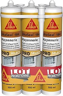 SIKA - Mastic acrylique haute performance - Lot de 3 cartouches SikaSeal-184 Maçonnerie blanc - Réparation de fissures - Joints d’étanchéité - Extérieur et intérieur - Lot de 3 x 300 ml