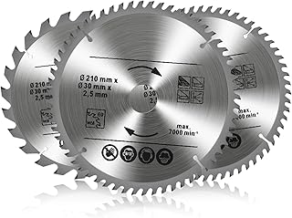 Lot de 3 Lames de Scie Circulaire Carbure de Tungstène, 24T 48T 60T TCT Sah pour Bois Métal et Aluminium (210 x 30 mm)