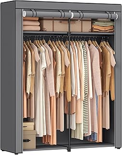 SONGMICS Armoire de Rangement, Penderie Portable avec Barre de Suspension, Porte-vêtements Pliable, Vestiaire, Chambre, Salle d’étude, 140 x 43 x 174 cm, Gris RYG02GY