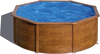 Gre KITPR353W Sicilia - Piscine Hors-Sol en Acier, Piscine Ronde avec Structure en Acier Imitation Bois. Piscines Hors-Sol pour Jardin, Ø350 x 120 cm