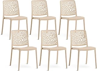 Chaises de Jardin en polypropylène avec Fibre de Verre, chaises empilables pour extérieur ou intérieur, Design Moderne et Naturel - Sole (6 chaises, Crème)