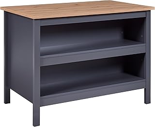 Inter Link - Ilot de cuisine - Ilot central - Plan de travail - Meuble de cuisine avec étagères - Mélaminé - Longueur 124cm - Hauteur 82 cm - Profondeur 75 cm - Nellina - Anthracite/Chêne Artisan