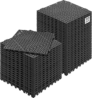 VEVOR Lot de 50 Dalles de Jardin Piscine 30x30x1,5 cm Noir Dalle Clipsable Ajourée Antidérapante en PVC Drainage Rapide Revêtements de Sol Extérieur Intérieur pour Terrasse Cuisine Spa Salle de Bain