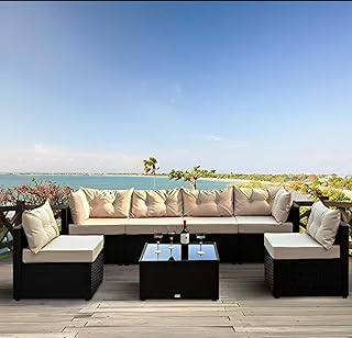 Générique Salon de Jardin Exterieur en Résine Tressée Poly Rotin Salon de Jardin 6 à 8 Personnes Fauteuil en rotin modulable, Entretien Facile