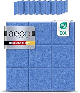 Panneaux Acoustiques en Feutre | 9 pièces de 30x30cm | auto-adhésifs | feutre acoustique extra épais de 1,5cm | isolation phonique, réduction de bruit (Bleu)