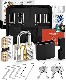 FAHEFANA Kit de Crochetage Serrure 26 Pièces, [2023 Nouveau Défi] Lock Picking Outils de D’entraînement avec 2 Serrure Transparente Cadenas, Manuel d